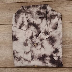 OUTERKNOWN Beige Black Tie Dye Abstract Organic Cotton S Mens Short Sleeve Shirt